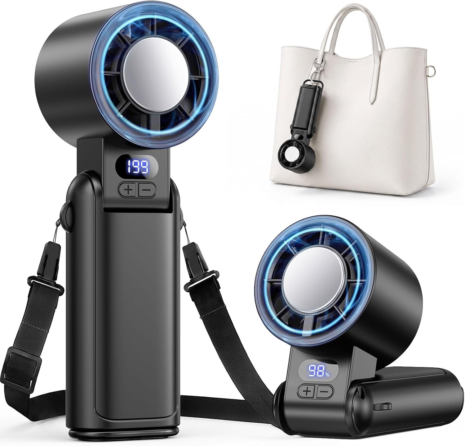 Deyhoc Handheld Fan Rechargeable with LED Display & Clip, 1-199 Speed | 3-in-1 Hand/Neck/… — best fan UK