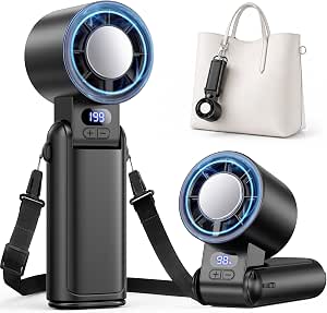 Handheld Fan Rechargeable with LED Display & Clip, 1-199 Speed - View 2