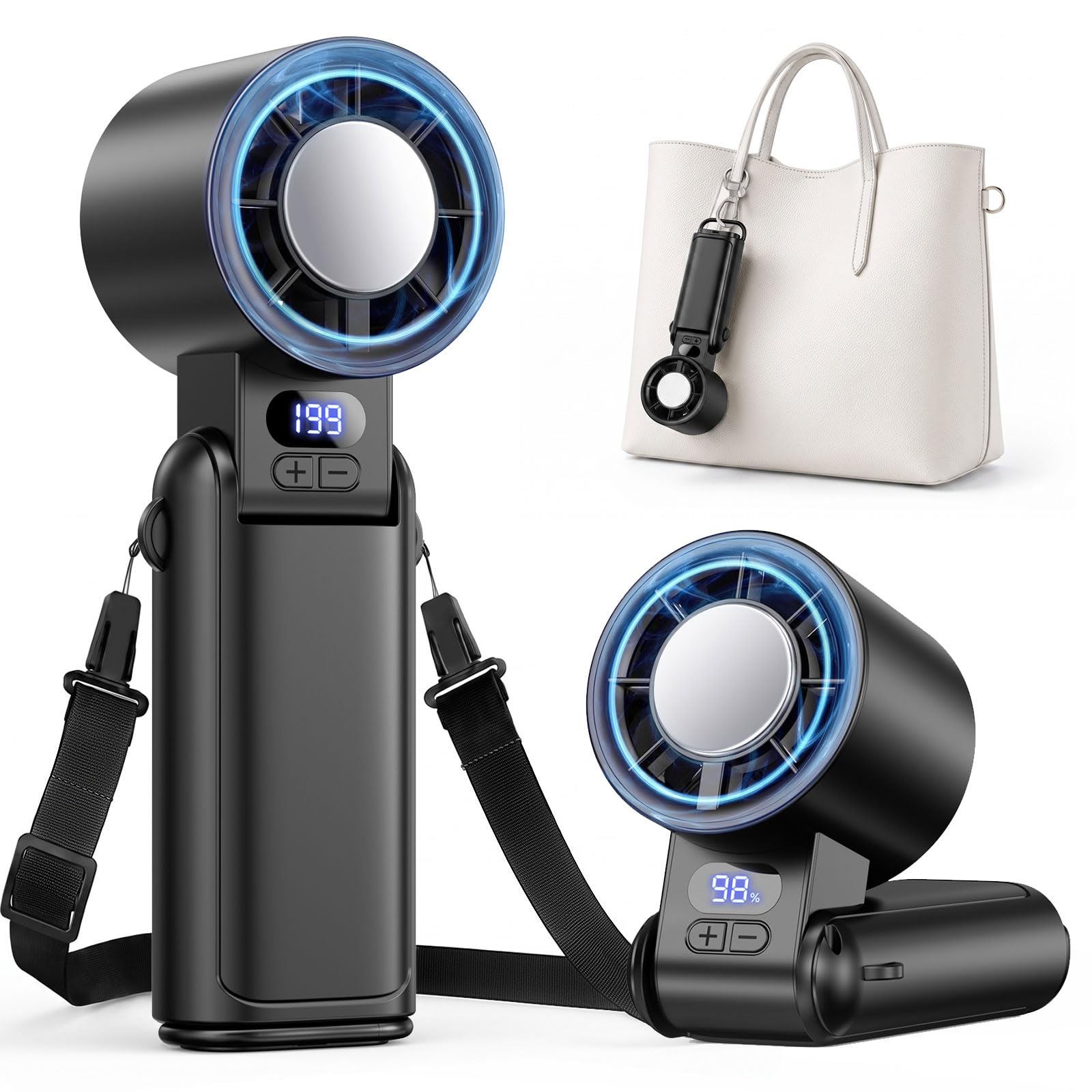 Deyhoc Handheld Fan Rechargeable with LED Display & Clip 1-199 Speed