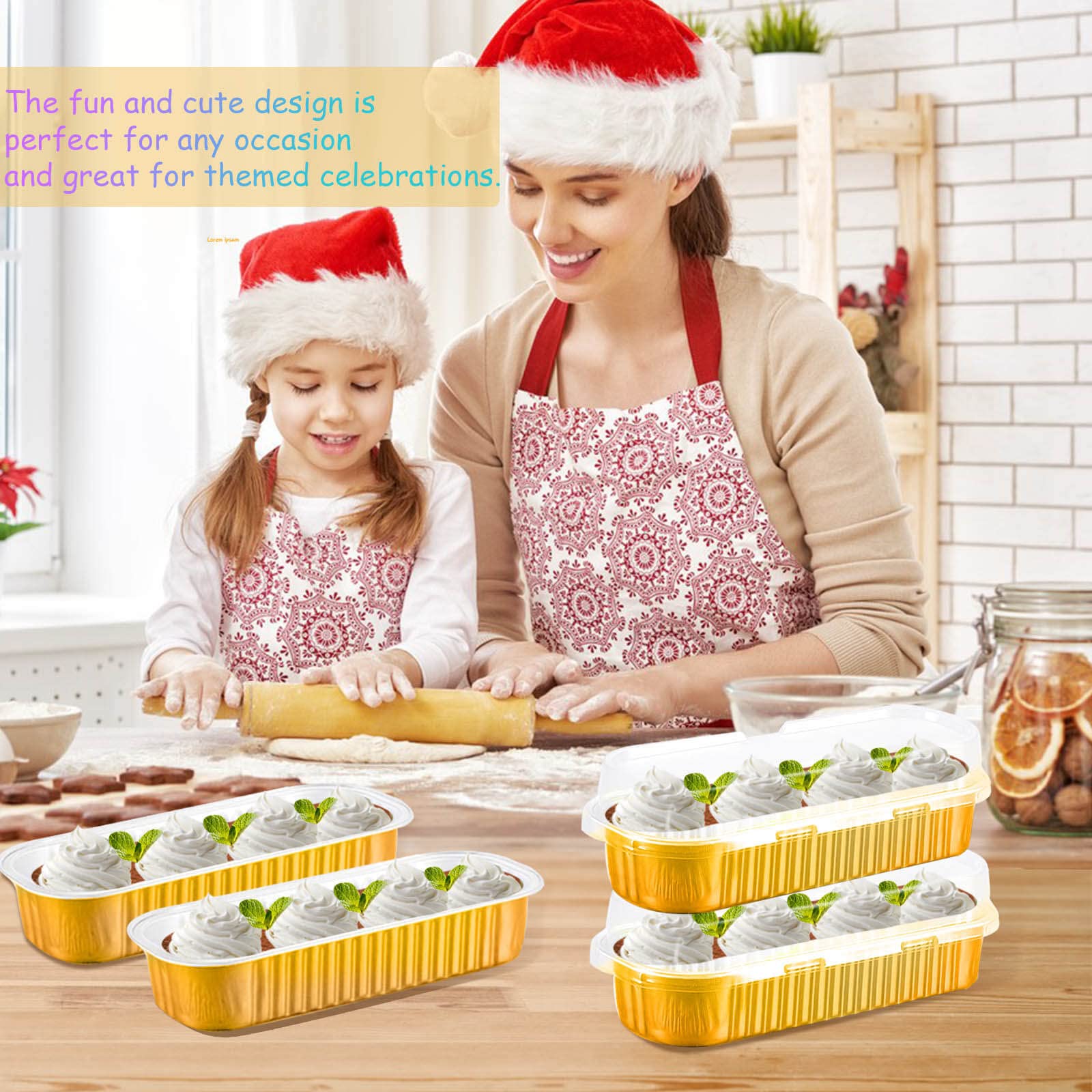 Mini foremki do ciasta z pokrywkami, 50 sztuk mini bochenków do pieczenia i pokrywki, folia aluminiowa, długie kubki do pieczenia, jednorazowe foliowe wkładki do babeczek (złote)