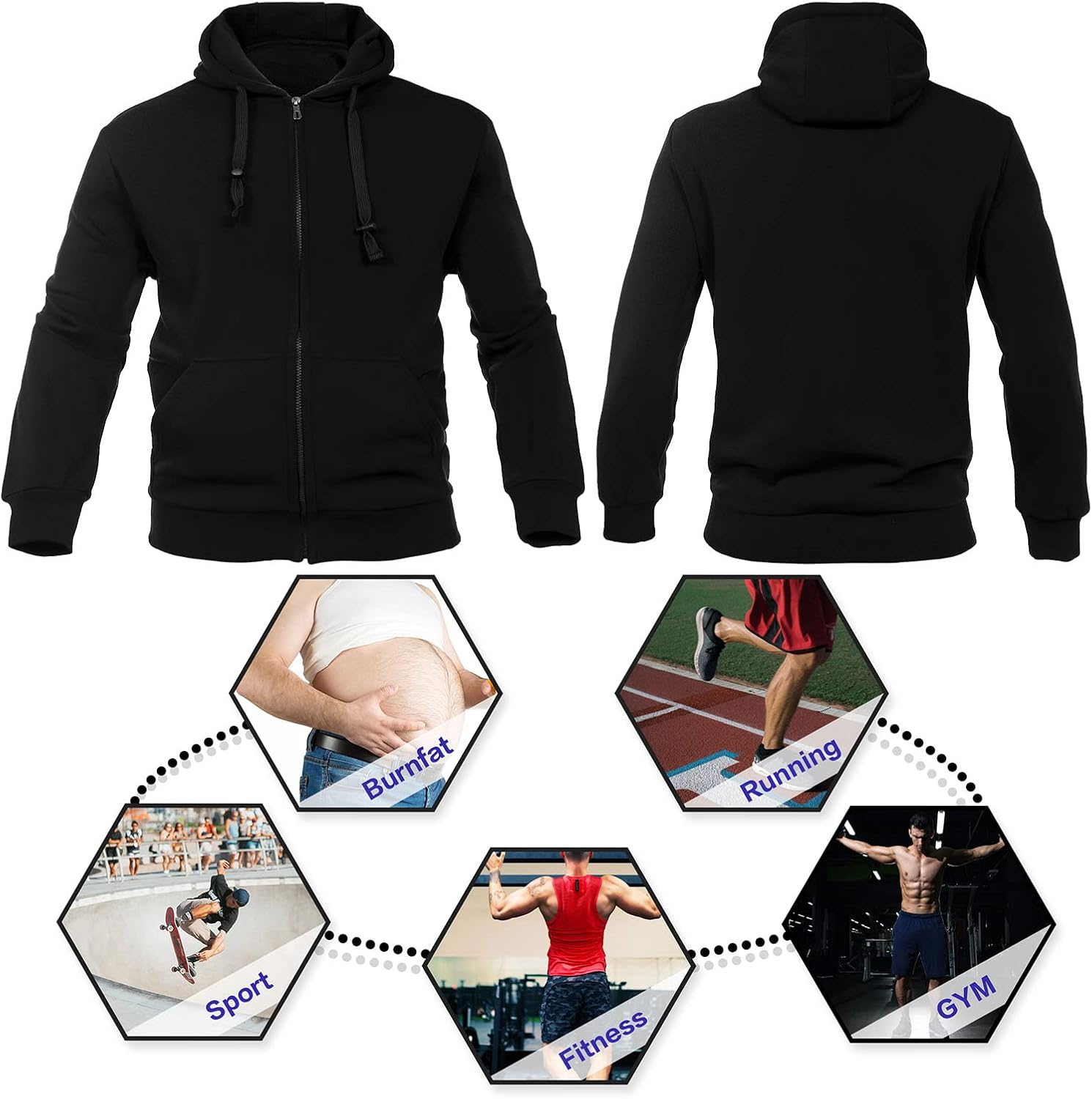 Mens Full Zip Fleece Hoodies Midweight Long Sleeve Drawstring Workout Gym Hooded Sweatshirt with Pockets - Image 5