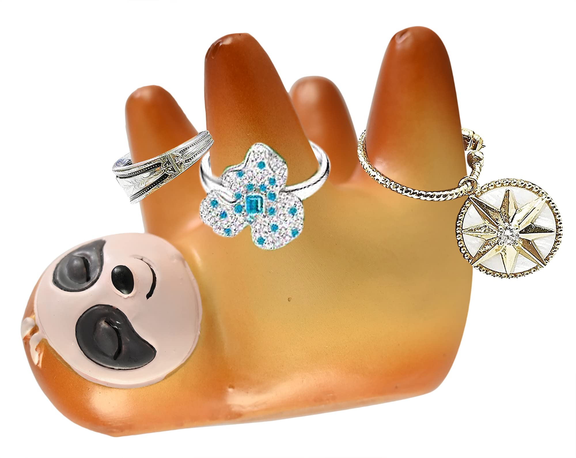 Home-XHOME-X Sloth Ring Holder, Cute Ring Holder, Jewelry Trinket Tray for Women, Girls’ Decor Room Accessories for Vanity, Gift for Sloth Lovers, 2 ¾” L x 2" W x 2 ¼” H, Light