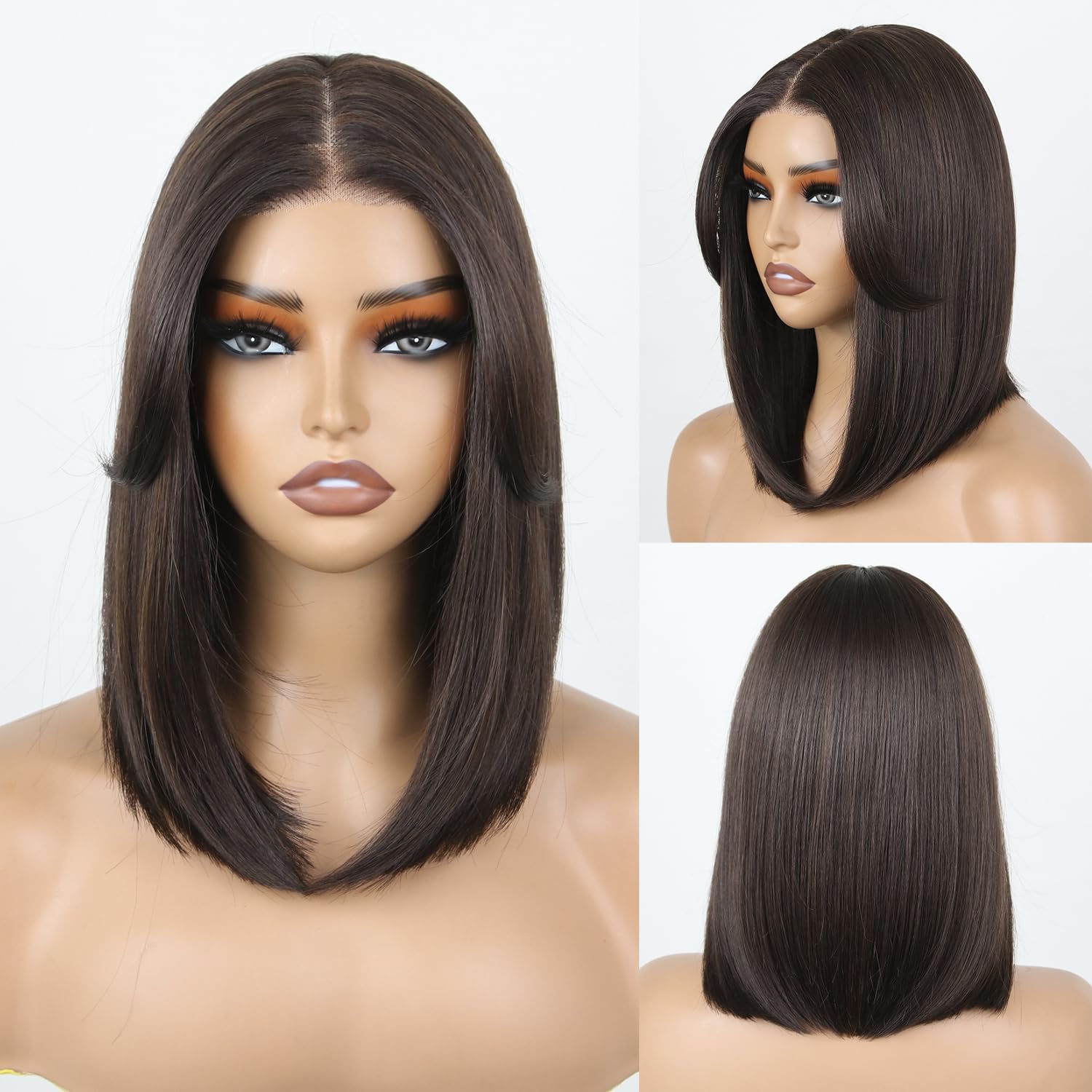 Style Icon Glueless Bob Wig 30 cm (12 cali) czekoladowa brązowa wstępnie zebrana końcówka T dla początkujących krótka peruka z syntetyczną koronką (kolor: F5/6A)