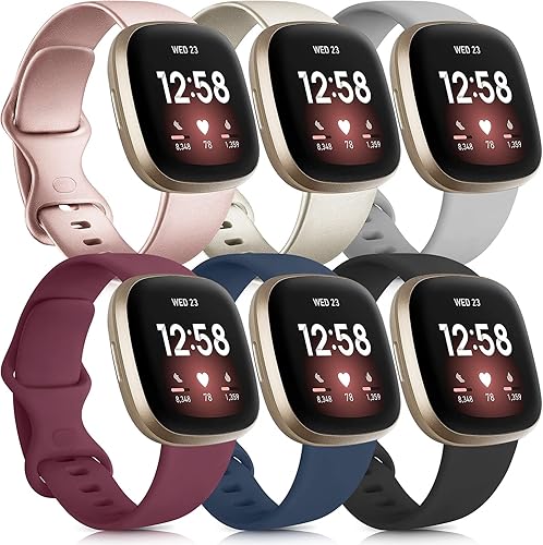 Paquete de 6 correas deportivas compatibles con Fitbit Versa 3Fitbit Sense, correas clásicas de silicona suave de repuesto para reloj inteligente