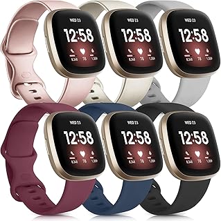 6 Pack Sport Bands Compatible with Fitbit Versa 3 Bands/Fitbit Sense Bands, Classic Soft Silicone Replacement Wristbands for Fitbit Versa 3 Smart Watch Women Men (Small, 6 Pack B)
