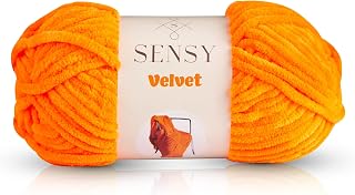 Sensy Velvet Yarn for Crocheting, Baby Blanket Yarn, Chenille Yarn, Amigurumi Yarn, 3.5 oz, 132 Yards, Gauge 5 Bulky (Orange)