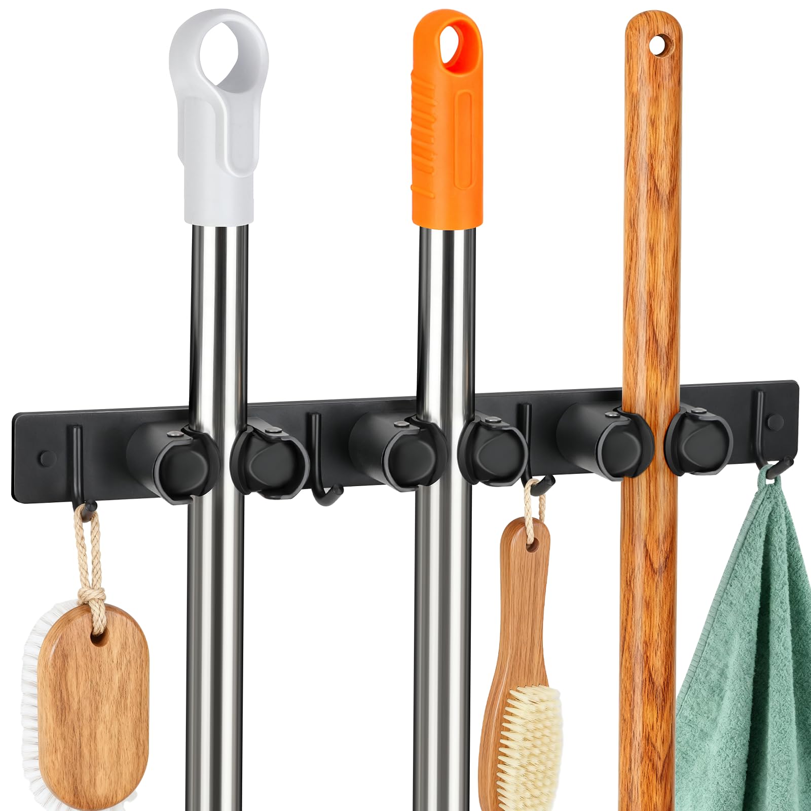 Alyvisun Porta Scope Parete 3 Slot e 4 Ganci, Portascope da Muro, Appendiscope da Muro con Clip in Silicone Antiscivolo per Casa, Garage e Giardino - Nero