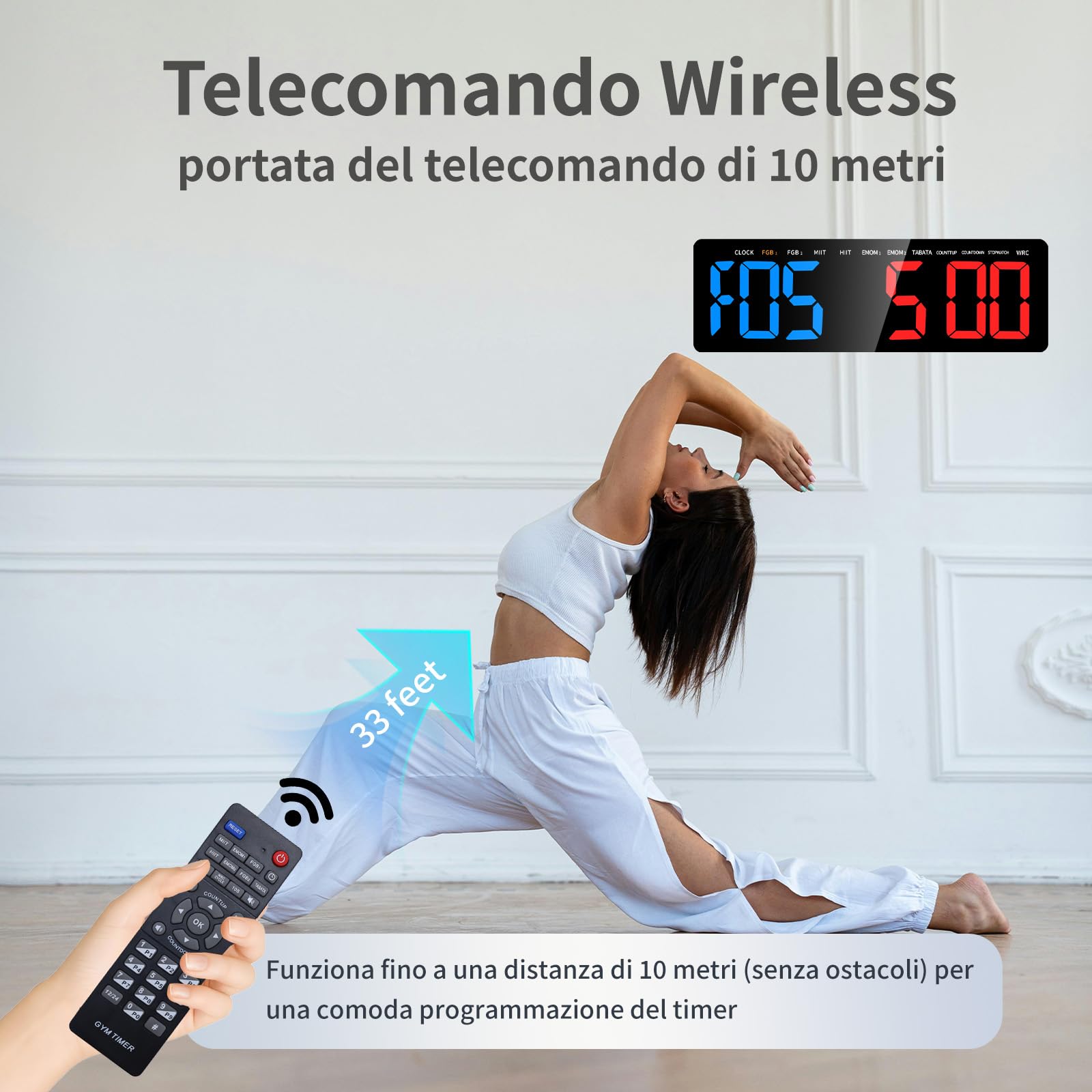 Timer da Palestra, 12/24H Orologio da Parete Digitale con Telecomando, 16'' Gym Clock con Supporto, LED Timer Allenamento a Intervallo con COUNTDOWN/UP Cronometro per Casa Garage((Blu+Rosso)