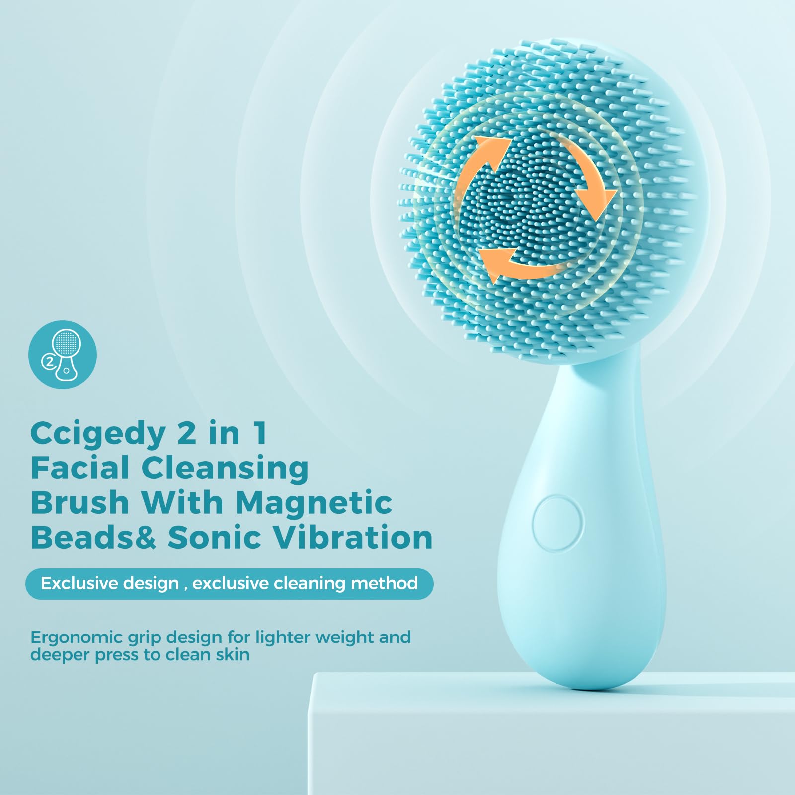 2 in 1 Facial Cleansing Brush,Rotating Magnetic Beads & Massage Cleaning Silicone Face Scrubber?Waterproof and Rechargeable Face Scrub Brush