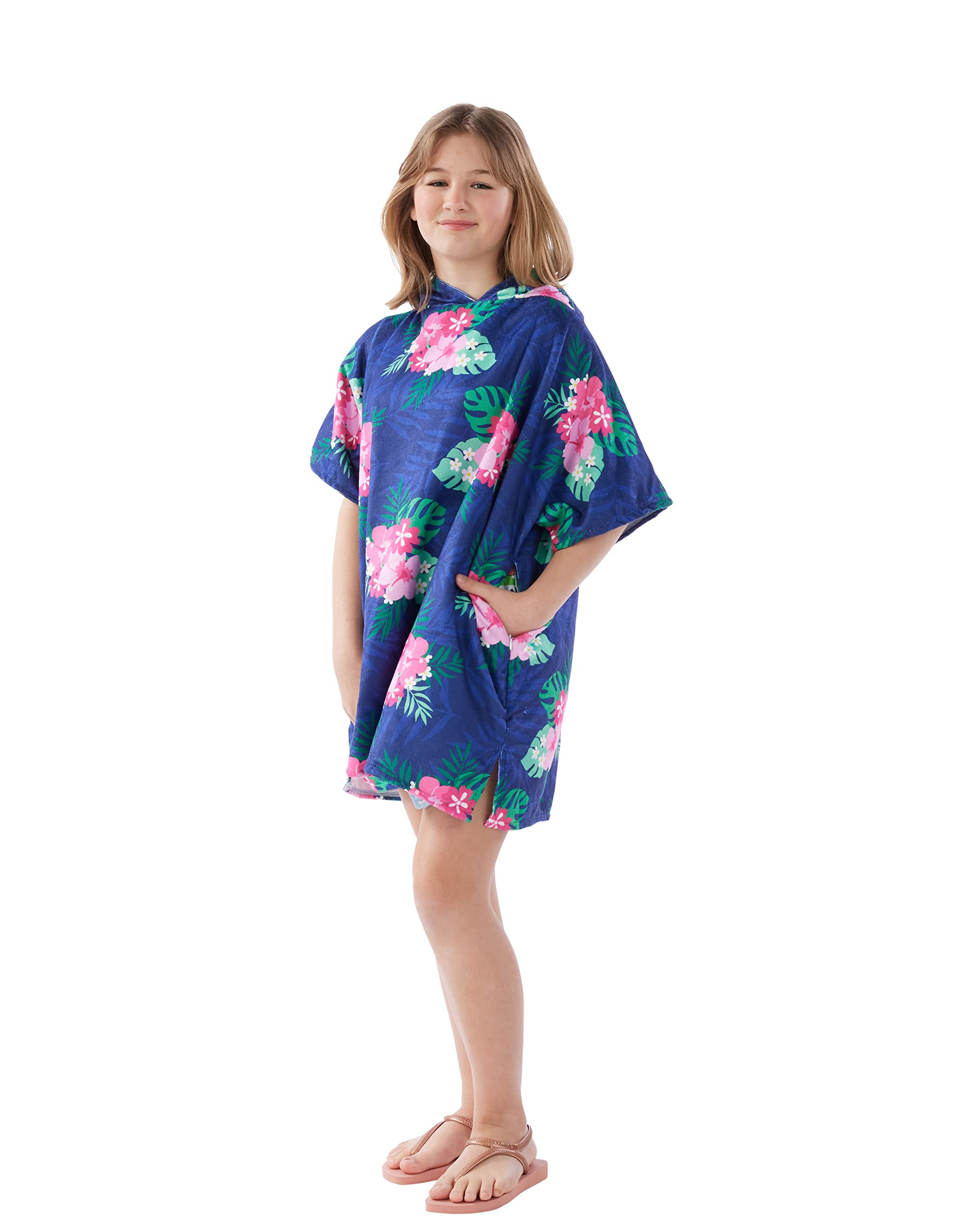 Offizielles Lizenzprodukt, tragbares Kapuzenhandtuch | für den Strand oder Pool | perfekt für Kinder im Alter von 7–12 Jahren, Einheitsgröße, empfohlene Körpergröße 85 cm, Blumen-Design