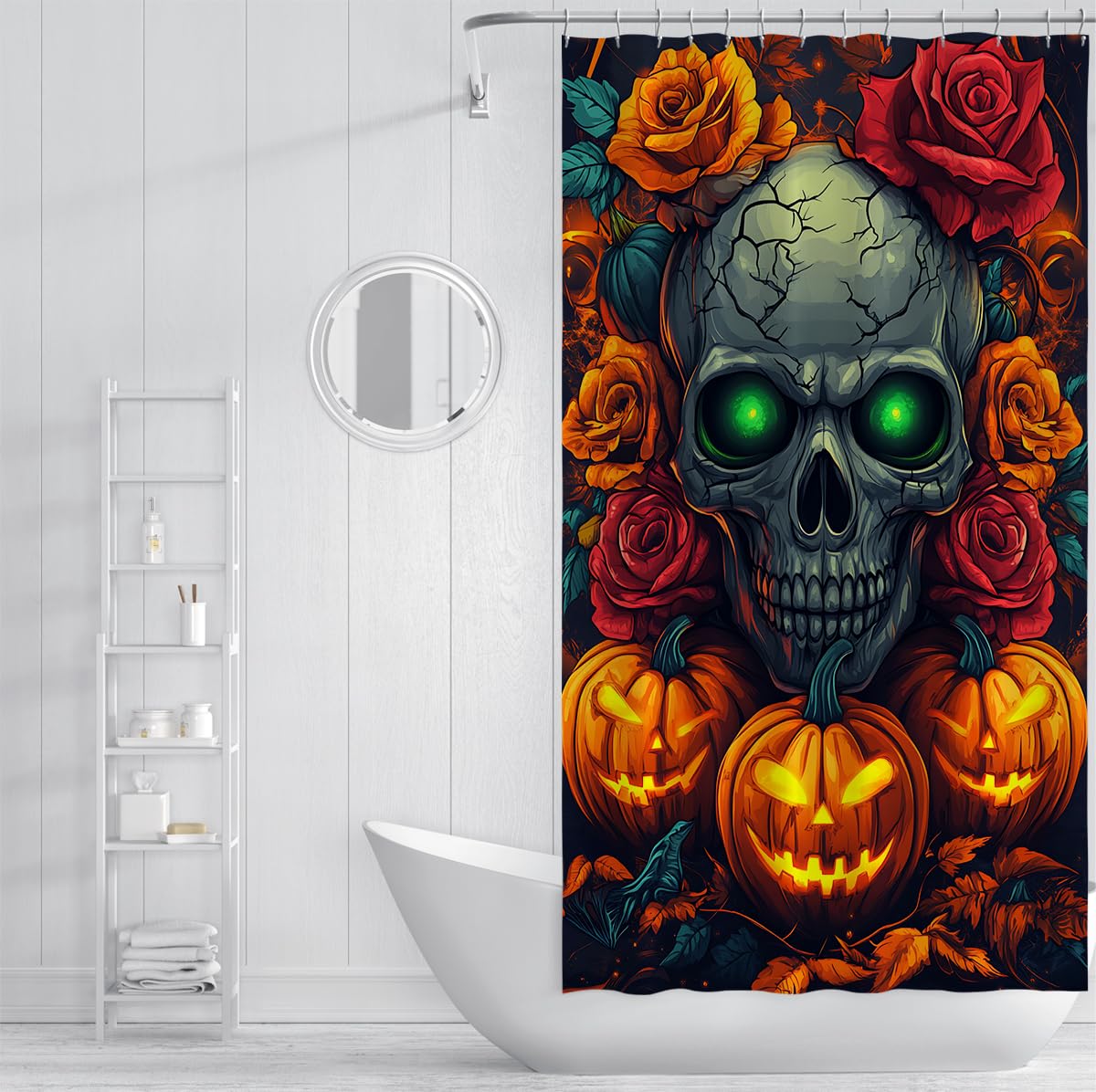 Tende Doccia Teschio Gotico Halloween Zucca Rosa Gialla 200x200cm