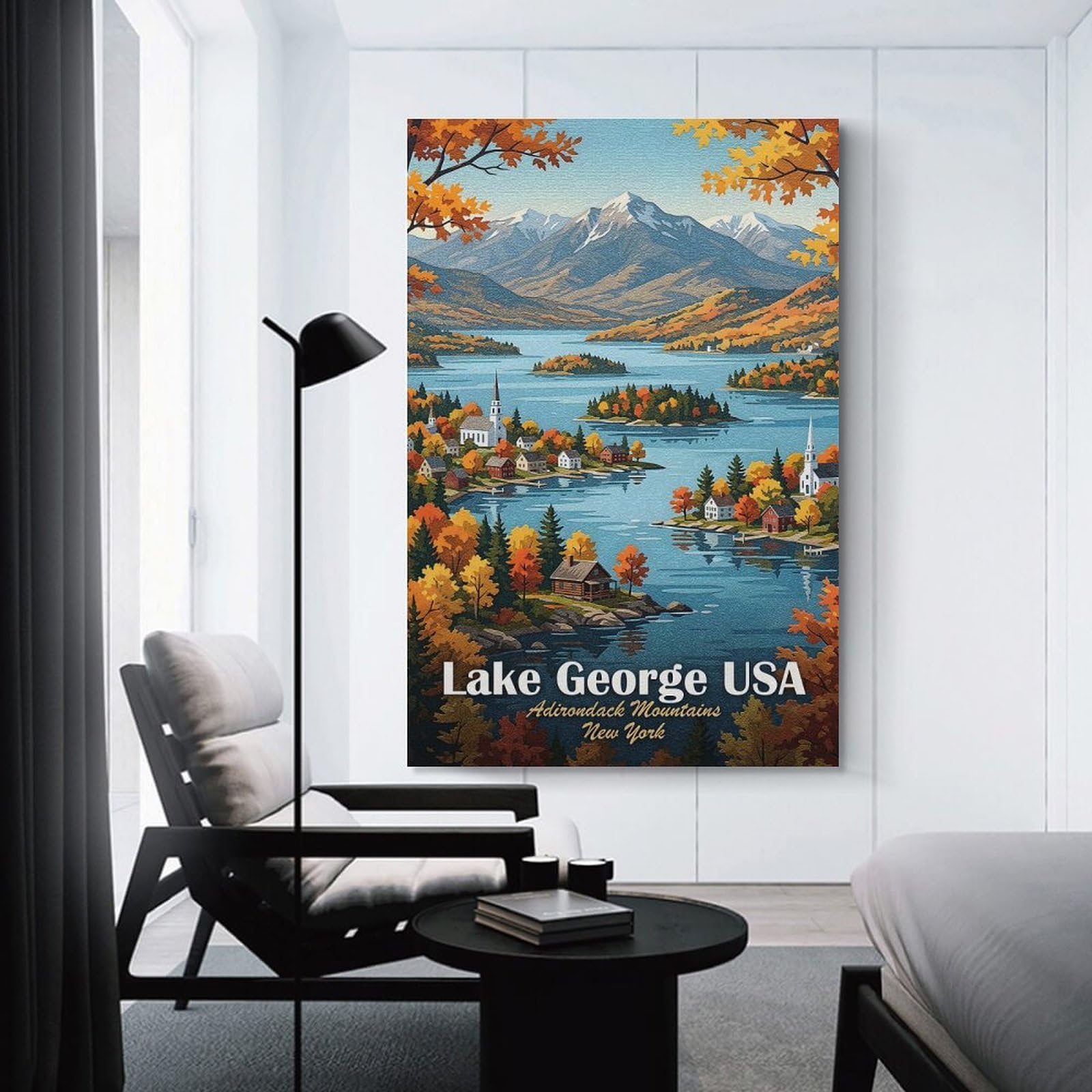 Junmoney Wall Decor Canvas Print Lake George USA Autumn Landscape, 08x12inch(20x30cm), for Front Hall, Corridor Or Welcome Spaces, A Neat Decor Update for Hallways