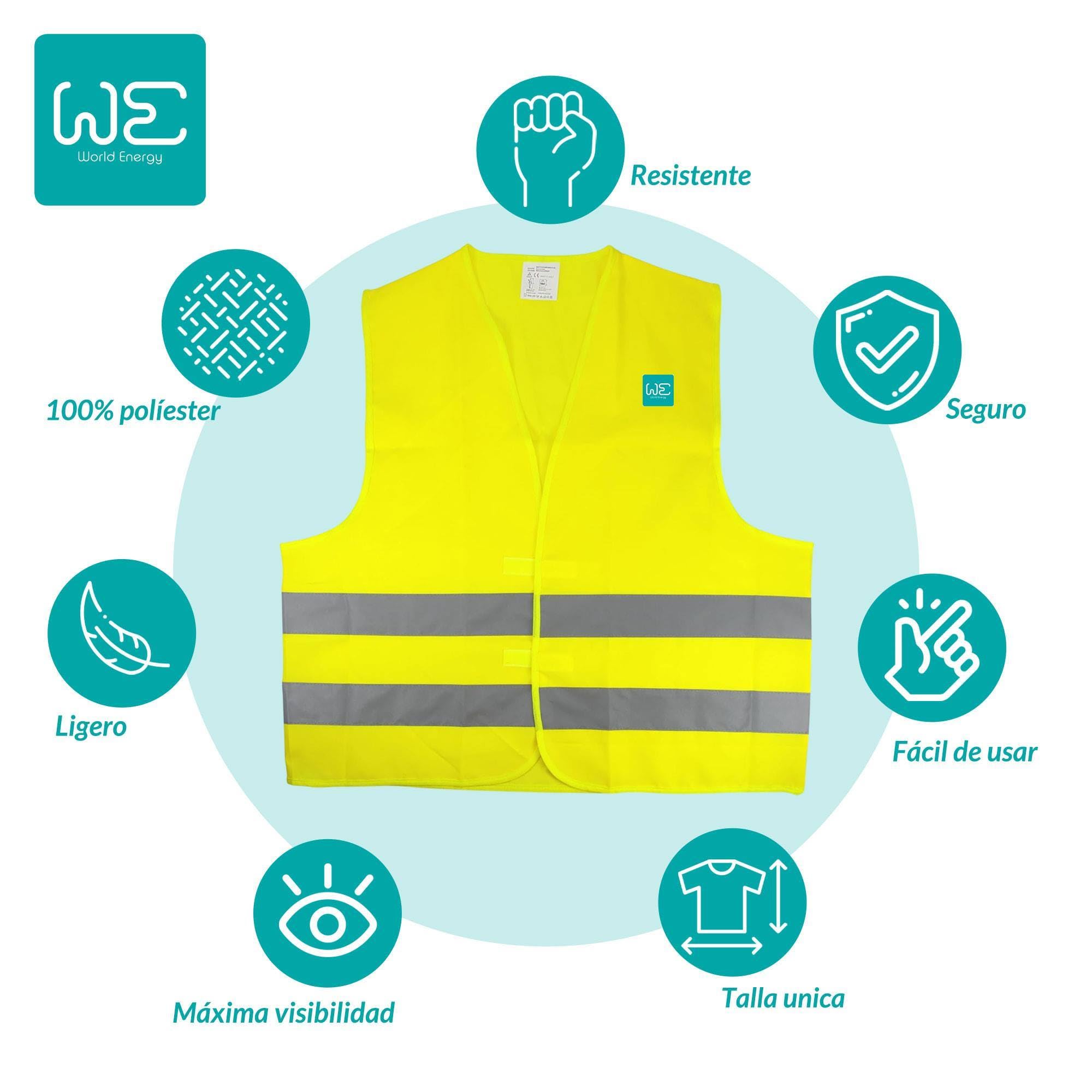 Kit de Seguridad con Funda doble + Chaleco reflectante + Cable de alimentación de baliza + Baliza WE Luz de emergencia V16