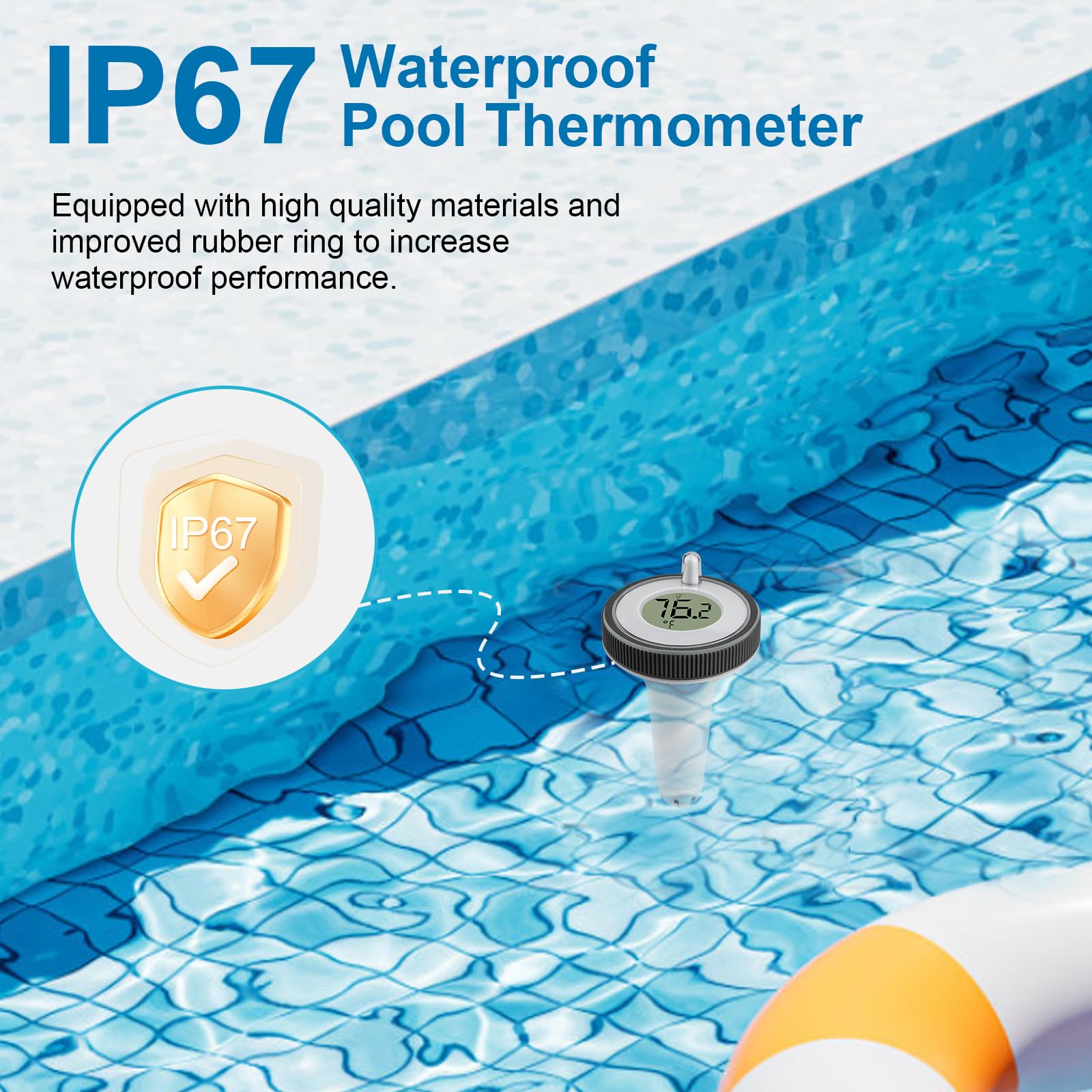 Pool Thermometer Funk, Poolthermometer Schwimmend Funk Digitales Thermometer für Pool, IP67 Wasserdicht Schwimmbadthermometer Wasserthermometer Innen Außen für Schwimmbäder, Aquarium, Badewannen,Teich