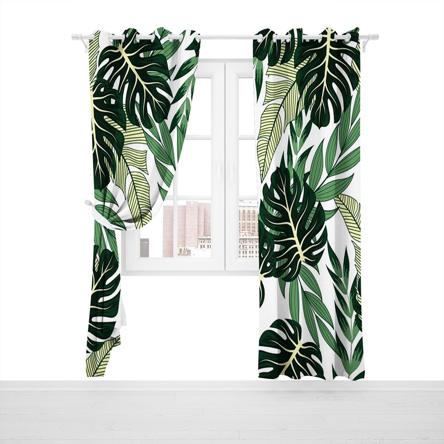 KARPIX Opaque Tropical Plants Palm Leaves Monstera Blackout Curtain Natural Theme Window Curtain with Eyelets for Children's Room (3.150 x 166 cm (2 x 75 x 166 cm)) - Image 3
