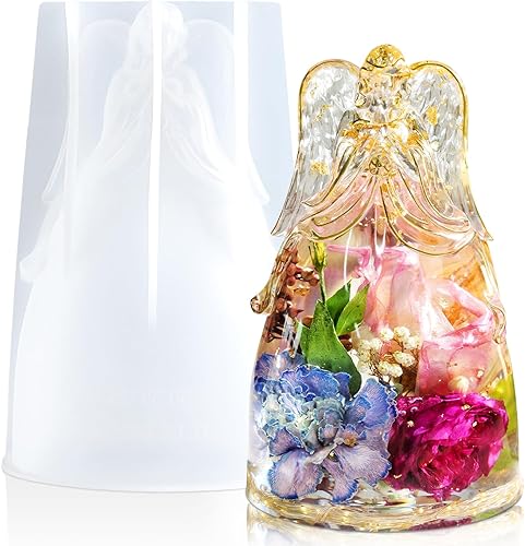 LET'S RESIN Moldes de resina epoxi de figuras de ángel, moldes de silicona de ángel grandes para flores preservadas, regalos de cumpleaños para