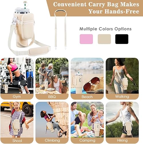 Miniatura 7 de Bolsa de transporte 3 en 1 para botella de agua con bolsillo para vasos Stanley de 40 onzas, soporte para botella de agua con correa para accesorios