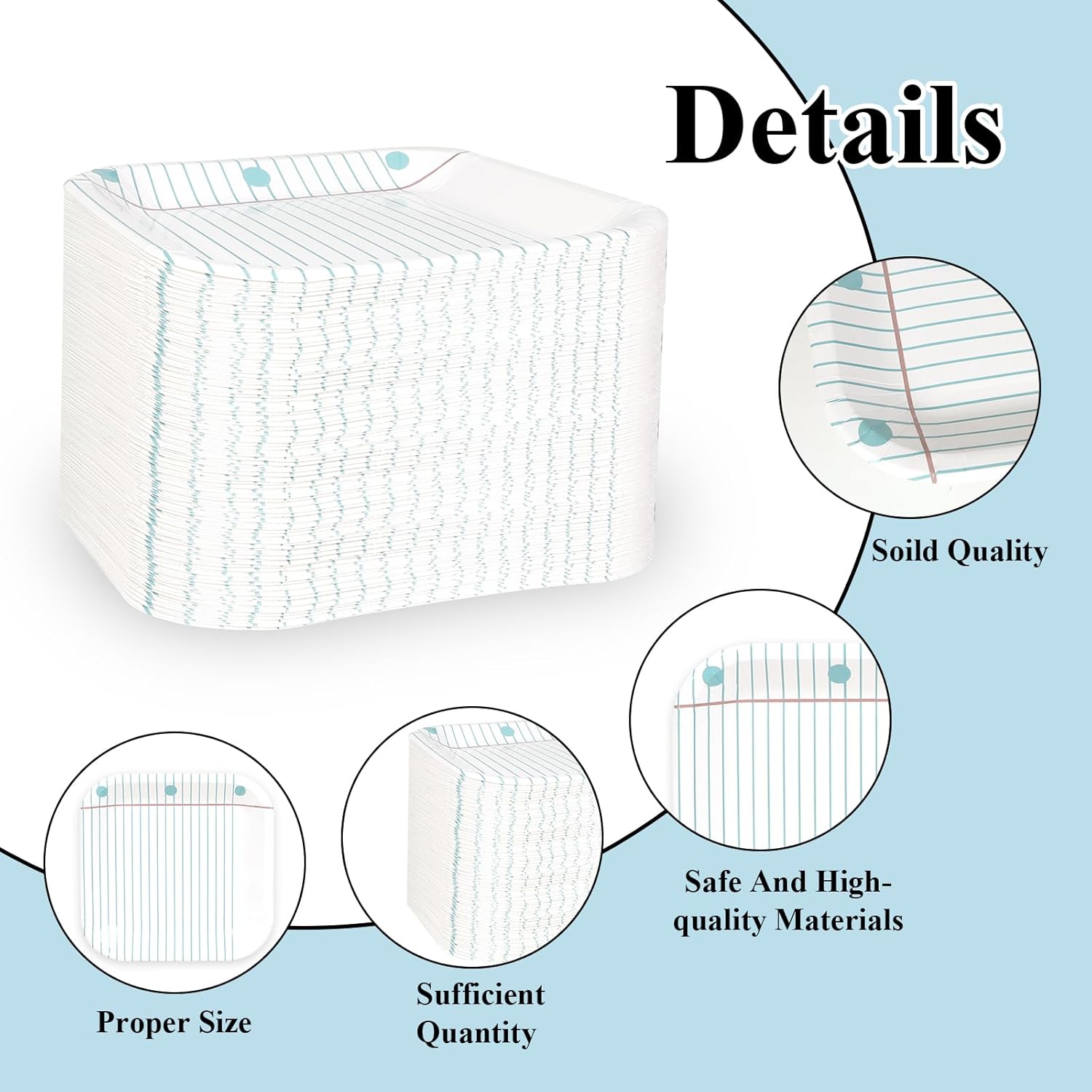 Demonwer 100 Piece Notebook Paper Plates Notebook Line Disposable Plates Square Decorative Plates for Graduation Back to School Party Supplies Table Decorations,9 In