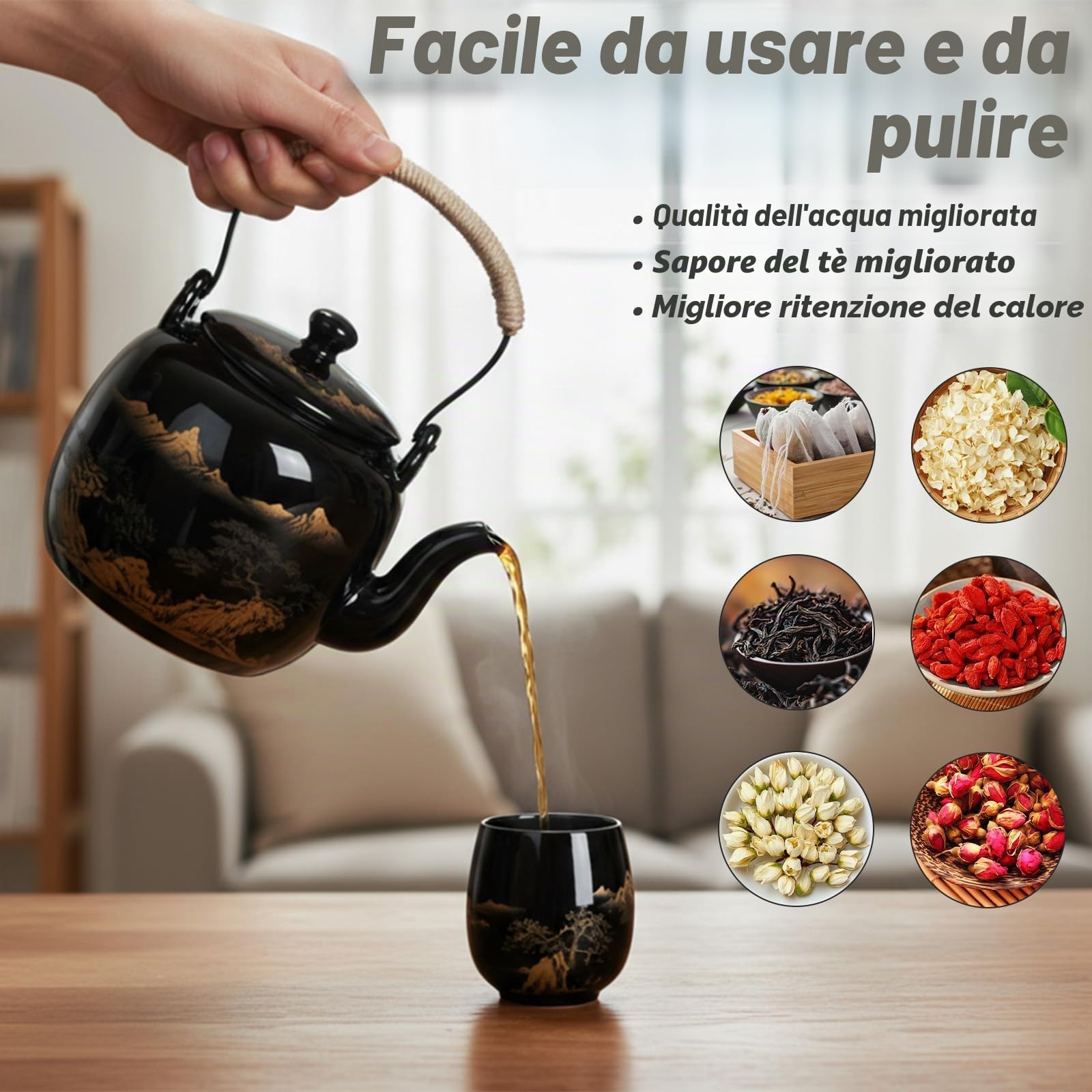 Polegas Servizio da tè Giapponese, teiera da 850 ml con colino da tè e 6 Tazze da 170 ml, Squisito Set di teiere in Porcellana Cinese, Set di teiere Giapponesi per Gli Amanti del tè