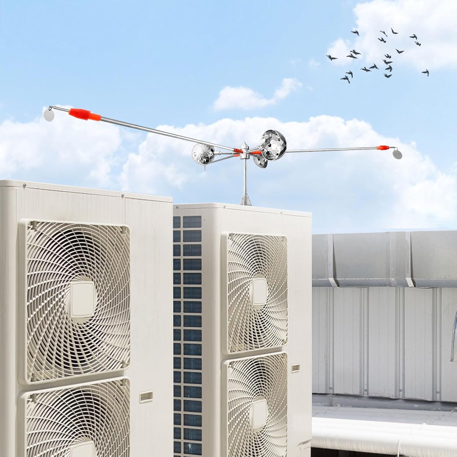 Bird Reflective Spinning Deterrent Devices for Outside Keep Birds Away Pigeon Woodpeckers Deterrent for Garden Roofs(Silver, with Base and Pole)