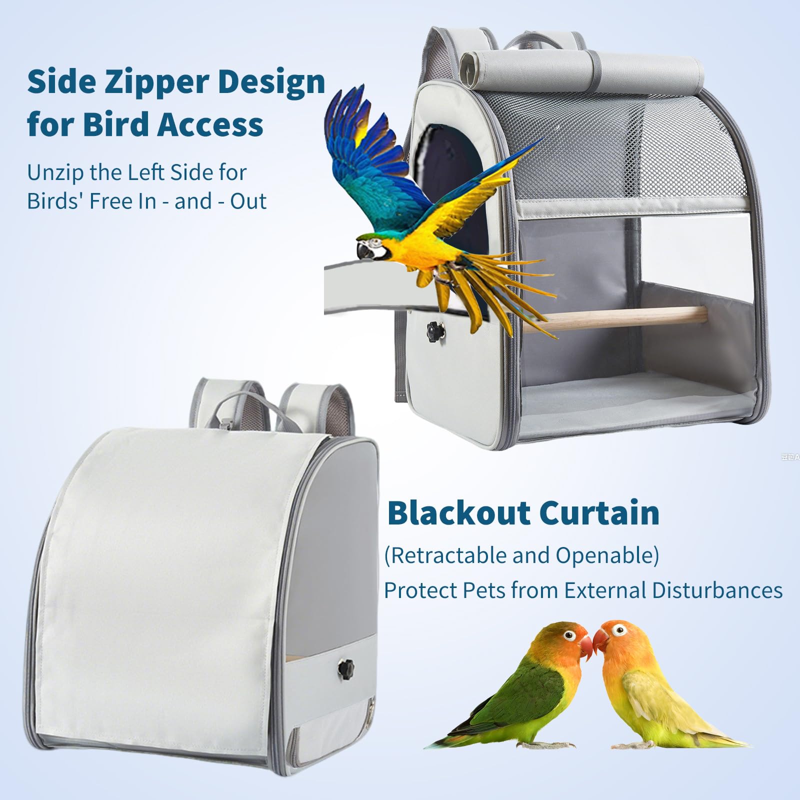 PETCUTE Rucksack für Vögel,Atmungsaktive Vogel Tragetasche mit Stehender Stange,Tragbarer Haustier-Transportkäfig mit Verbessertem Tablett,für Sittiche,Graupapageien, Caique, Senegal,Papageien