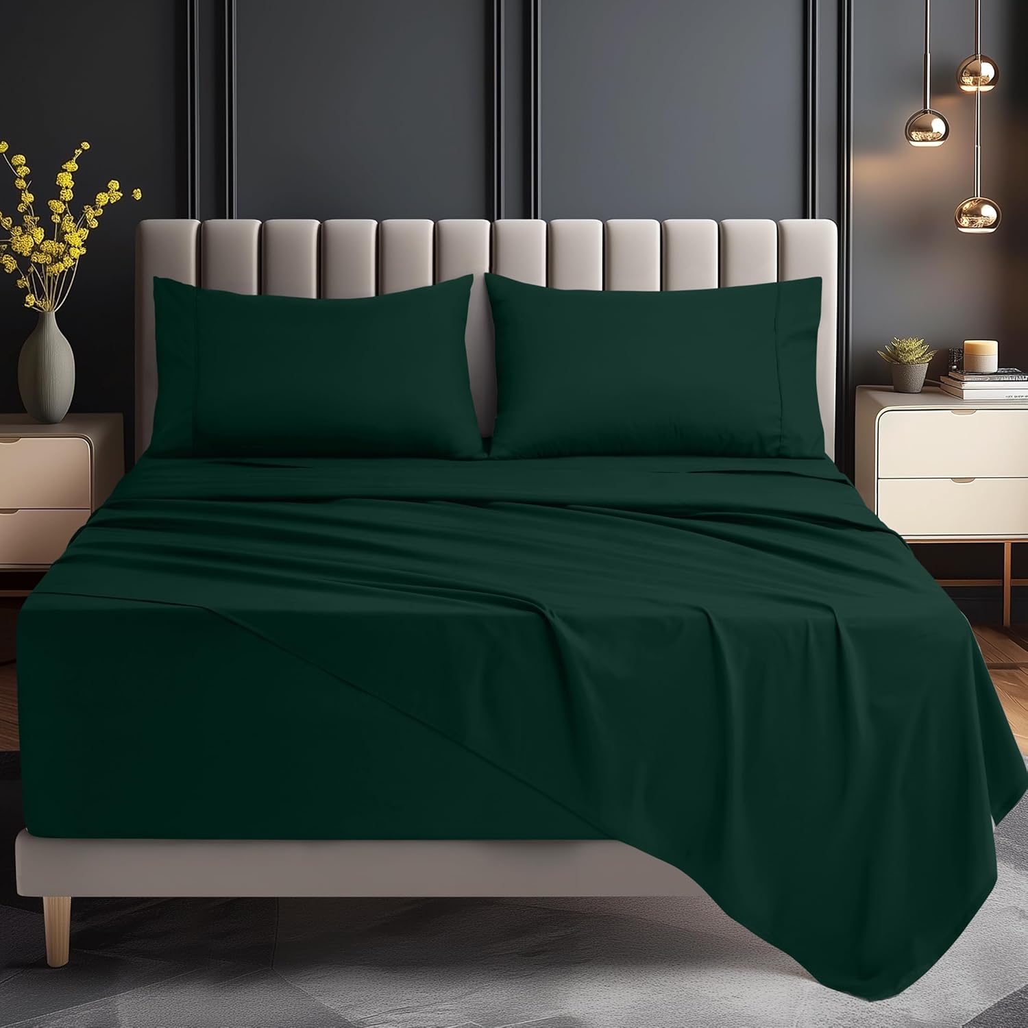 Utopia Bedding Queen Size Extra Deep Pocket Sheet Set – Fits Mattresses Up to 21 inches – Cooling, Soft & Breathable – Oeko-Tex 4 Piece Bed Sheets (Emerald)