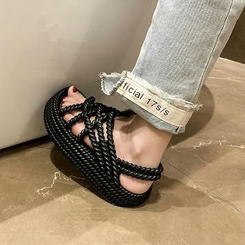 Sandals Summer Comfortable And Wear-Resistant Thick-Soled Beach Casual Sandals For Women Heel Sandals-Black-35-36