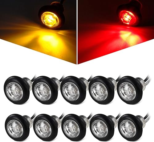 Miniatura 8 de Partsam Kit de 10 luces de separación para remolques redondos de 34 pulgadas, color ámbar, LED, con ojales, lente transparente con conectores de