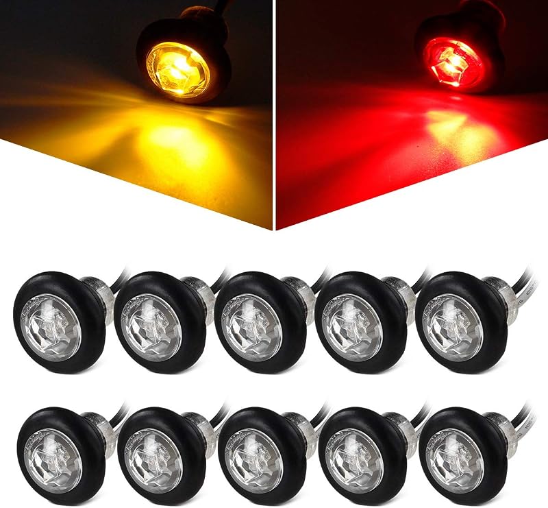 Luzes laterais LED redondas Partsam com lente transparente e plugues Bullet 12 V – Kit com 10 unidades