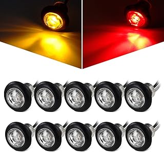 Partsam 10Pcs 3/4" Mini Round LED Marker Lights w Bullet Plugs, Sealed Waterproof Clear Lens 3/4 inch Clearance Lights for Trailer Pickup Trucks Car RV Camper ATV UTV Motorcycle 12V (5Amber + 5Red)