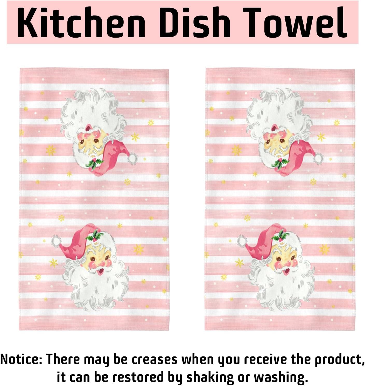 Xmas Santa Claus Kitchen Dish Towels, 2 PC Winter Christmas Decoration Hand Towels, Snowflake Pink Stripes Tea Towels, 26x18 Inch Hand Towels for Cooking Baking - Image 7