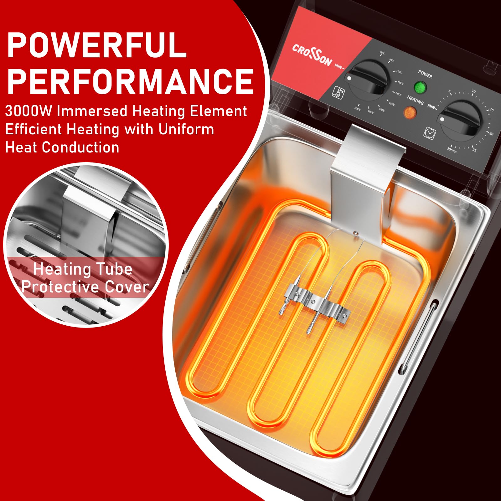 Comptoir de friteuse électrique CROSSON répertorié ETL 13Lbs avec panier solide facile à assembler, récipient d’huile amovible pour restaurant à usage domestique-230V, friteuse commerciale 3000W