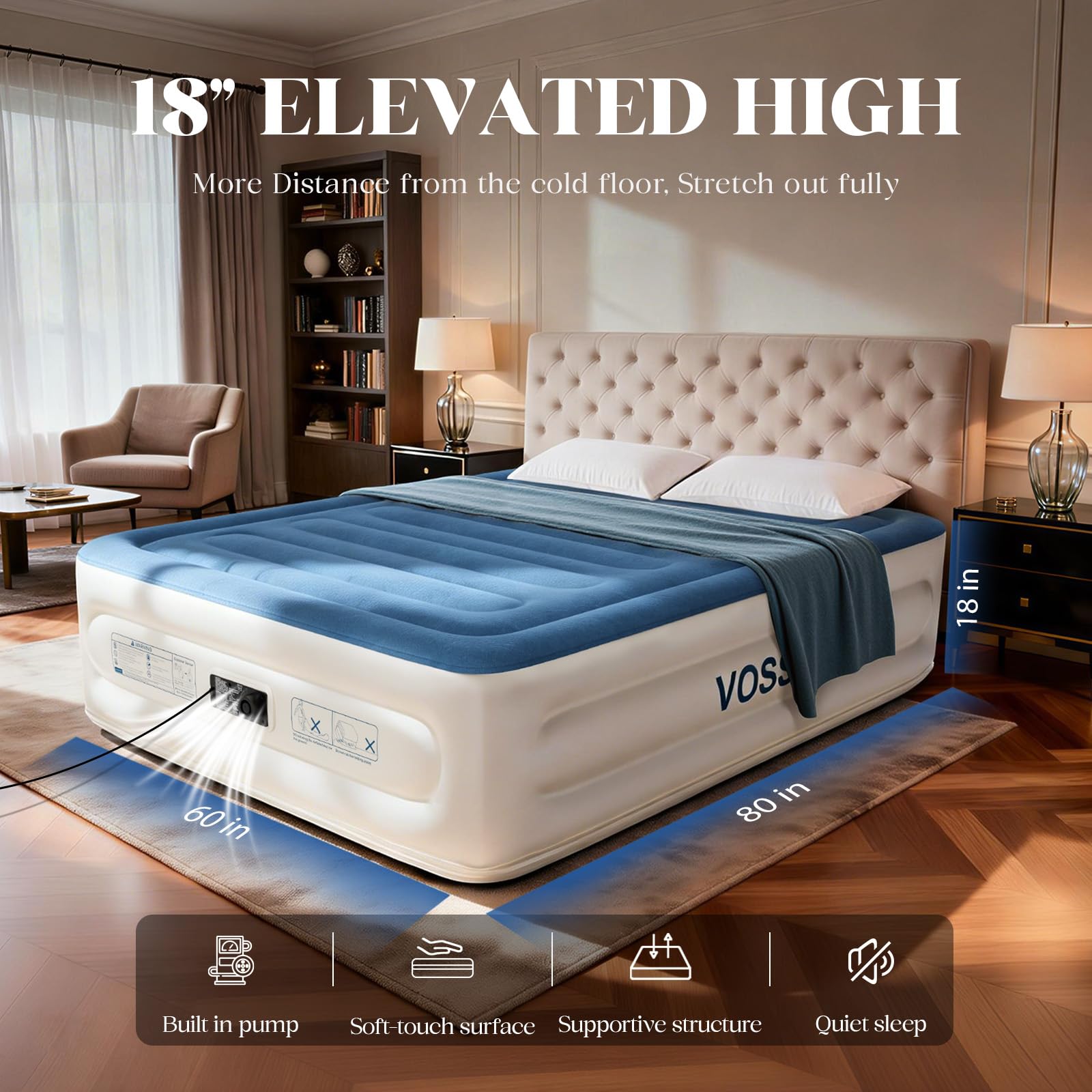 Queen Air Mattress with Built-in Pump, 18'' Raised Blow Up Bed D16638