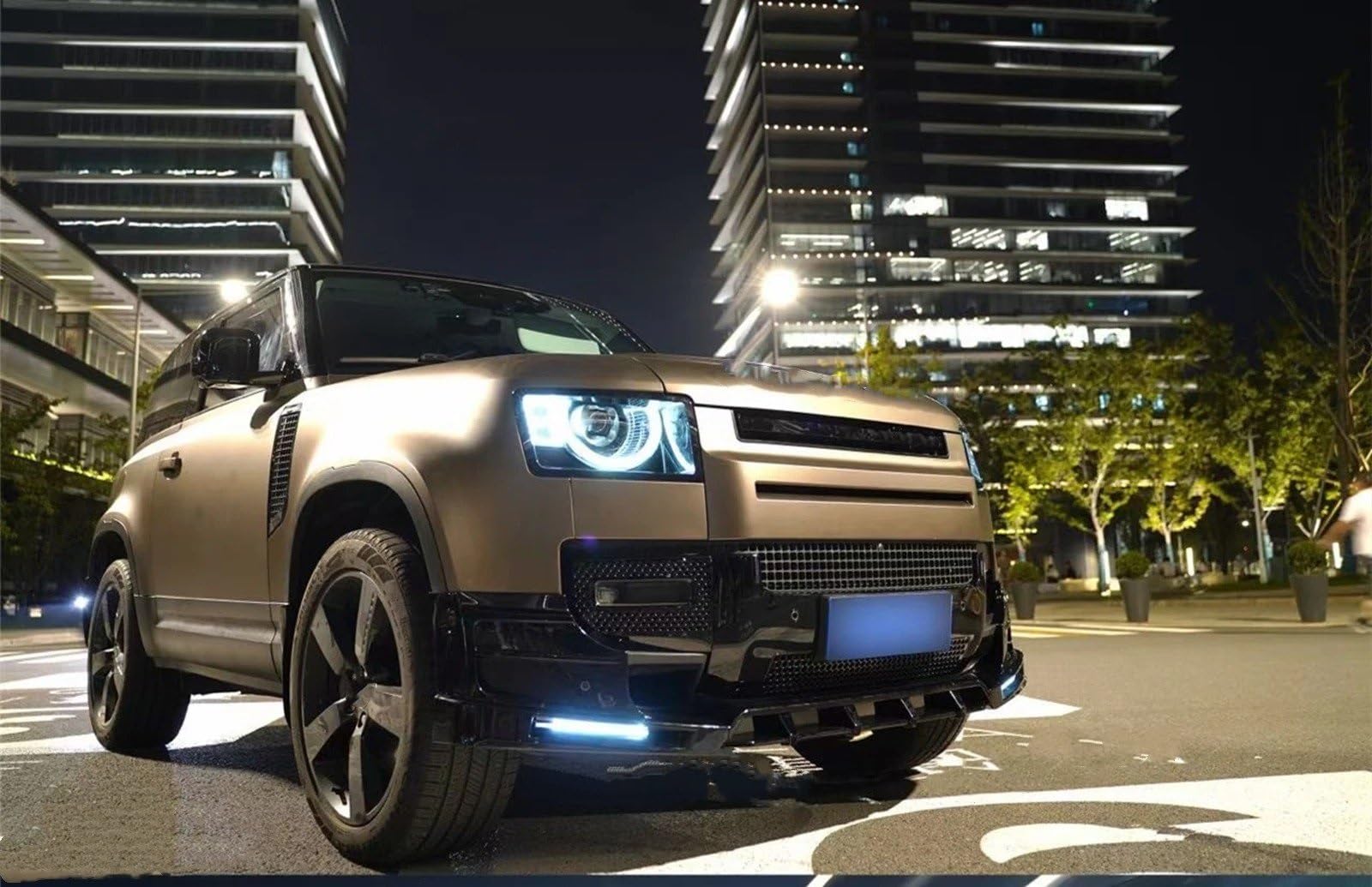 Para Land Para Rover Para Defender 2020-2024 Alerón Parachoques Delantero Labios Kit Cuchilla Divisora ​​inferior+Lámpara Luz Antiniebla trasero Difusor parachoques