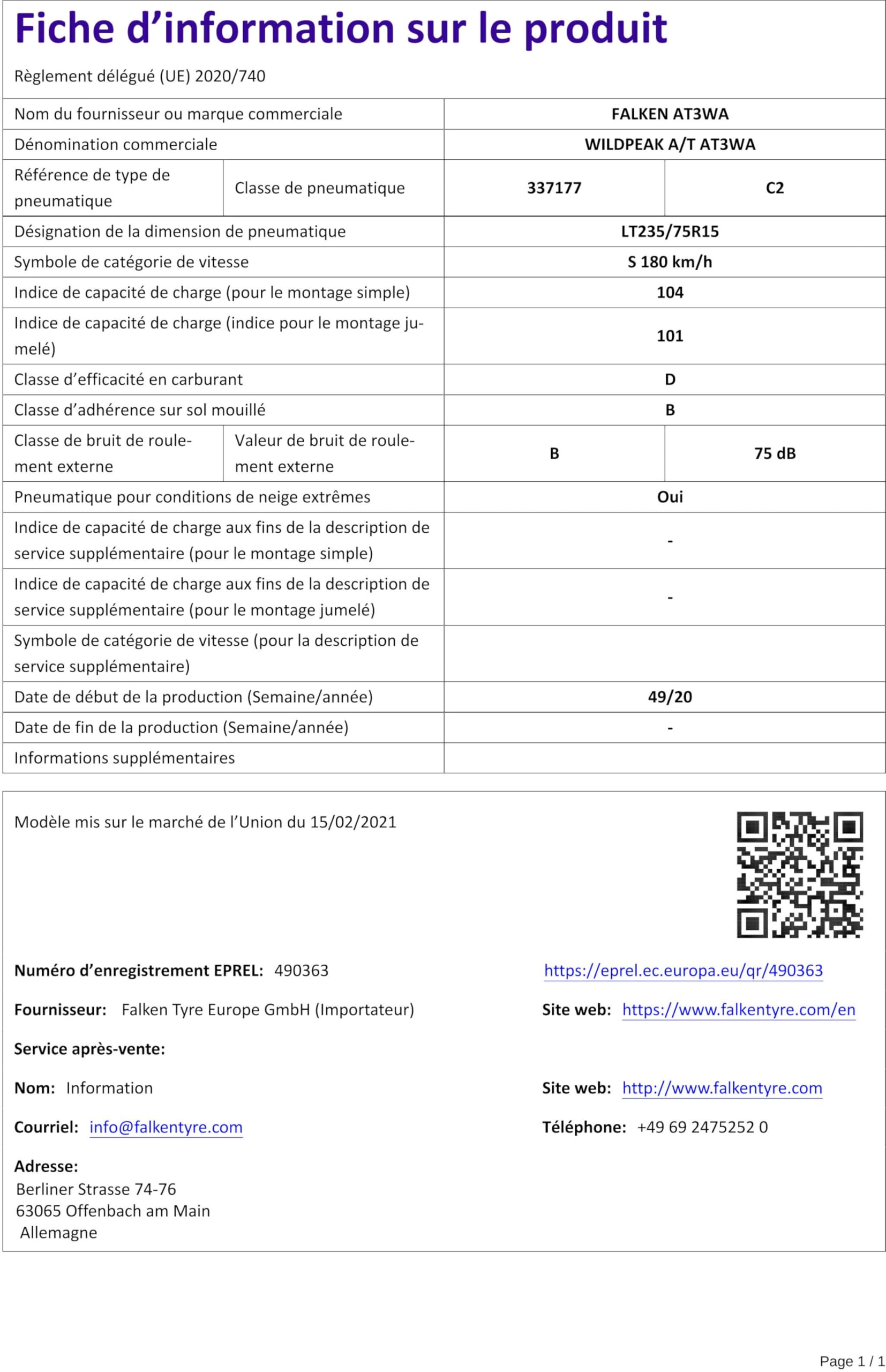 FALKEN - 235/75 R15 TL 104/101S WILDPEAK A/T AT3WA M+S 3PMSF - Ganzjahresreifen