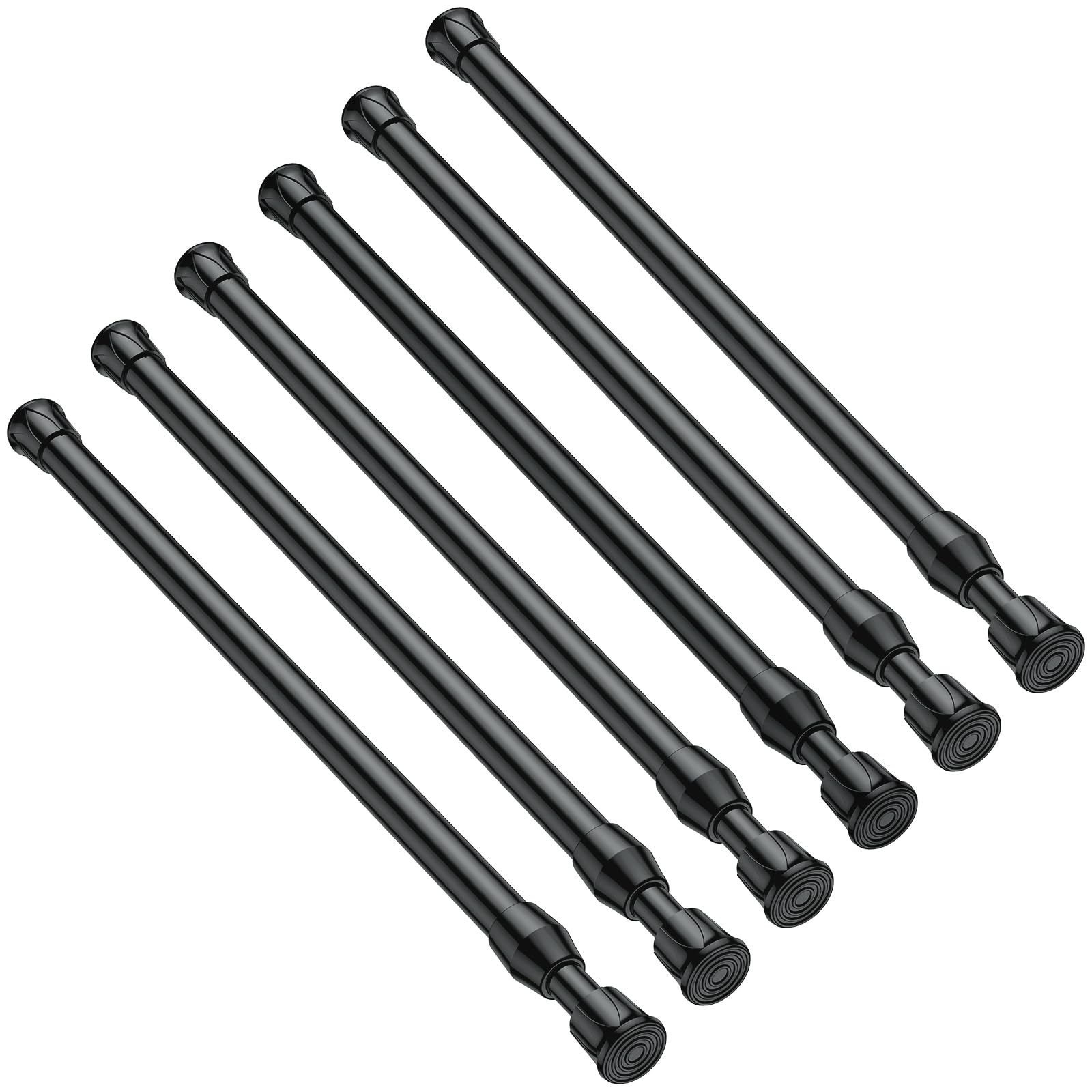 6PCS Small Tension Curtain Rod 28 to 48 Inch,Black Short Curtain Rods No Drilling,Loaded Expandable Spring Curtain Rods for Windows Kitchen,Closet,Cupboard,Door,Bookshelf