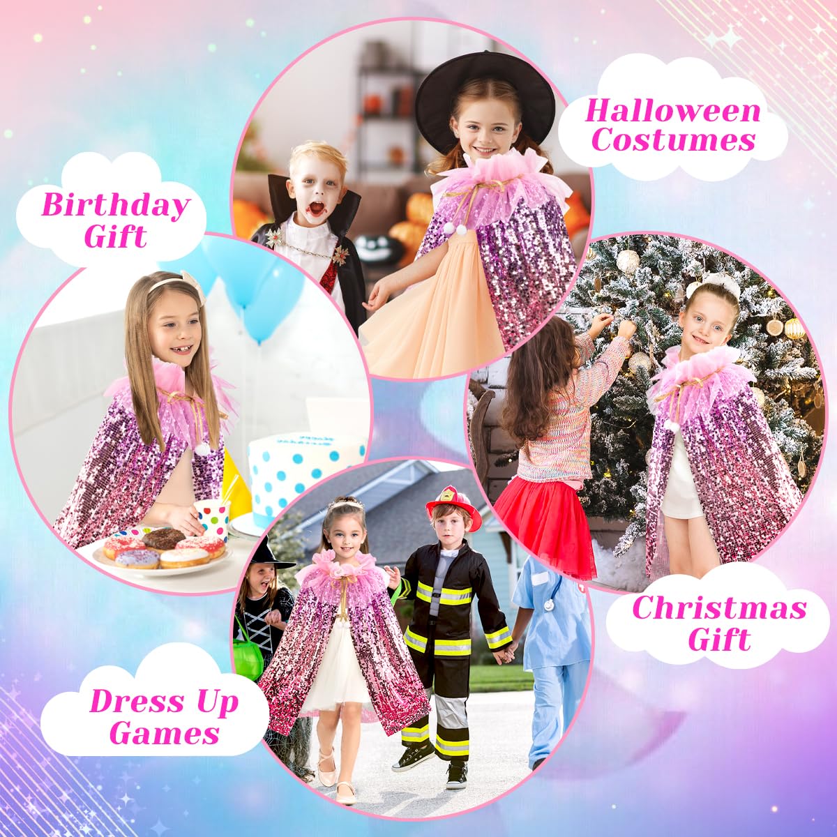 Meland Principessa Dress Up per ragazze 3-8, mantello rosso principessa (rosso)
