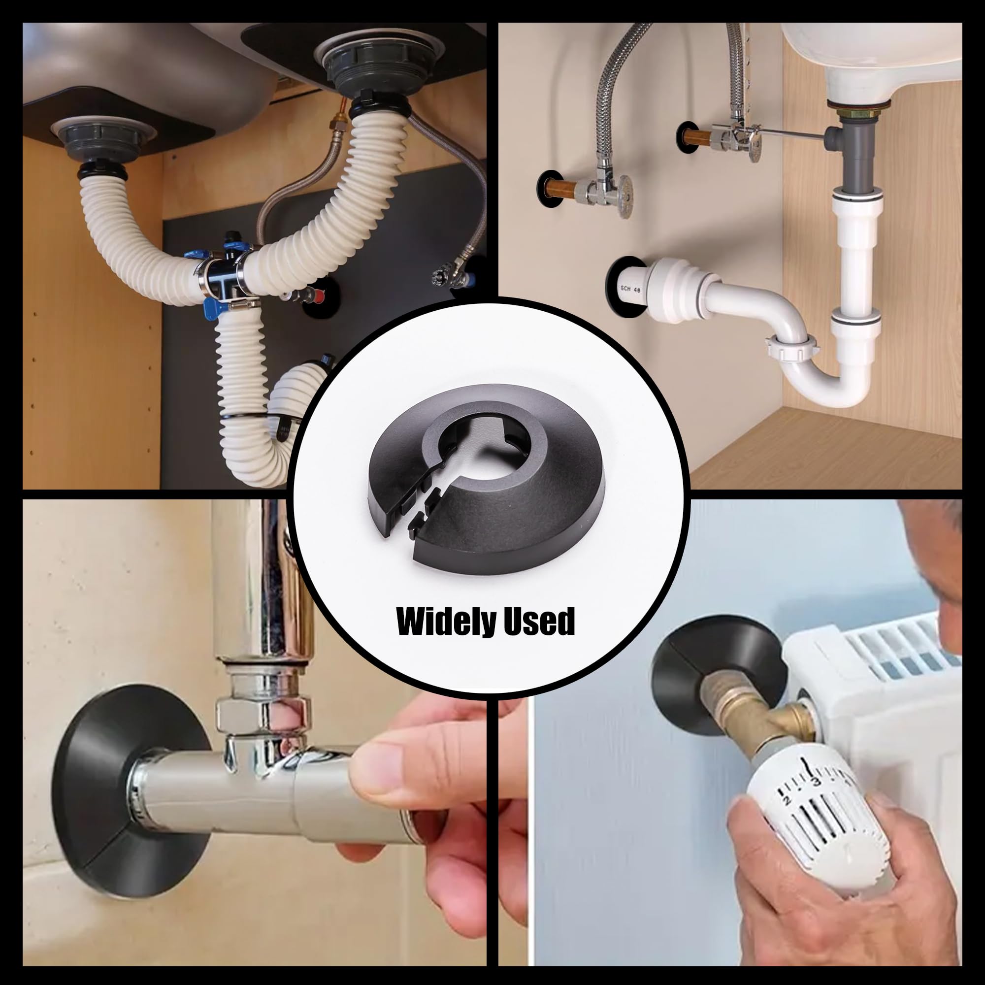 4 cubiertas de tubería para tubería de agua de 1/2 pulgada de diámetro exterior de 16 mm (5/8 pulgadas) para decoración de tubos de pared (4, negro)