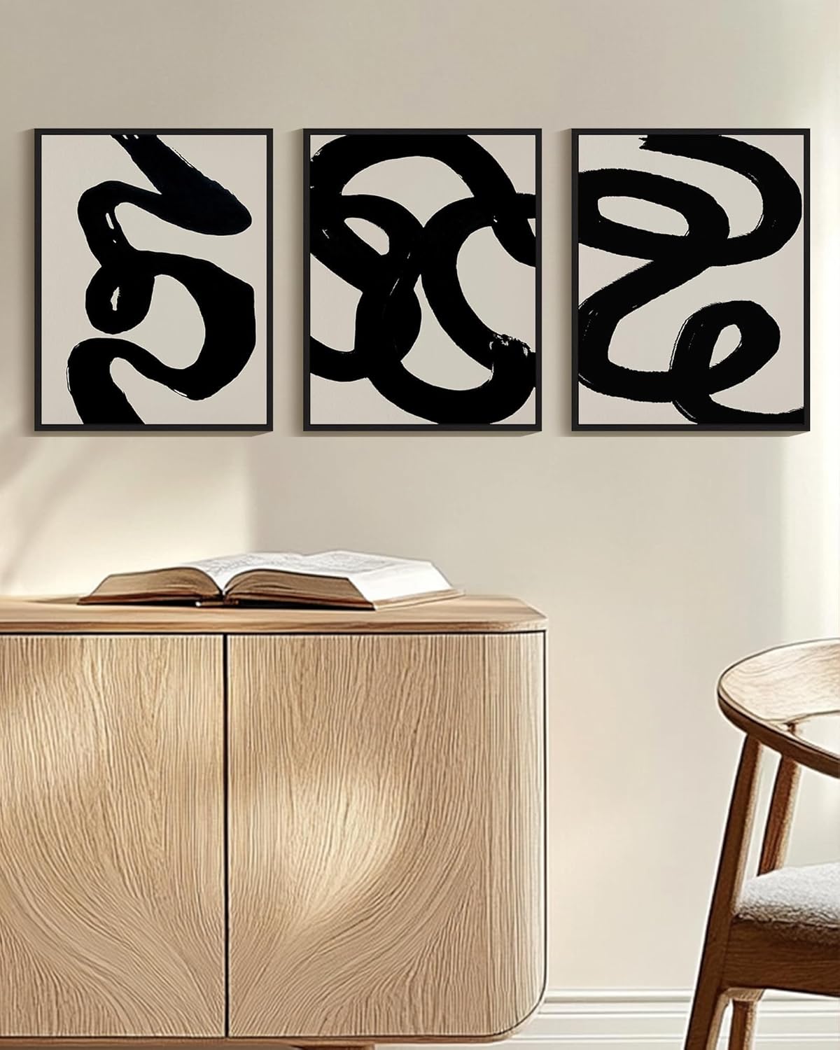 PHOPAGO Black Abstract Framed Wall Art Ink Wash Minimalist Thick Black Lines Paints Artwork - 11x14in Black Framed
