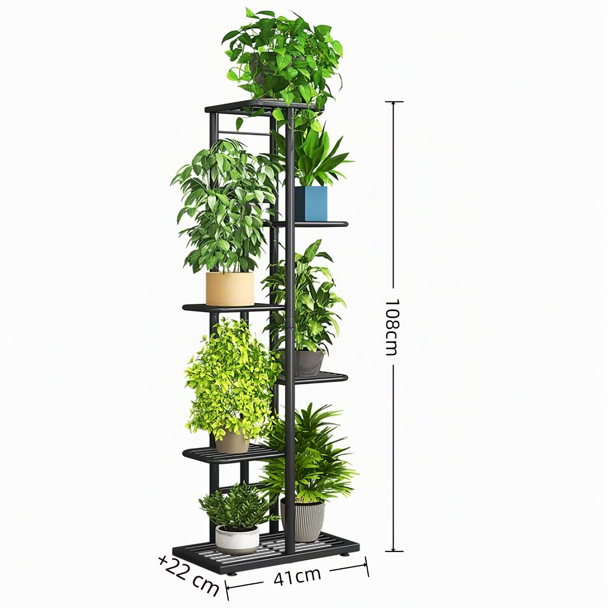 Estante de almacenamiento de metal gris profundo de 6 pisos para interiores y exteriores, capaz de acomodar 7 macetas, estante esquinero de 108 cm, adecuado para jardines, salas de estar