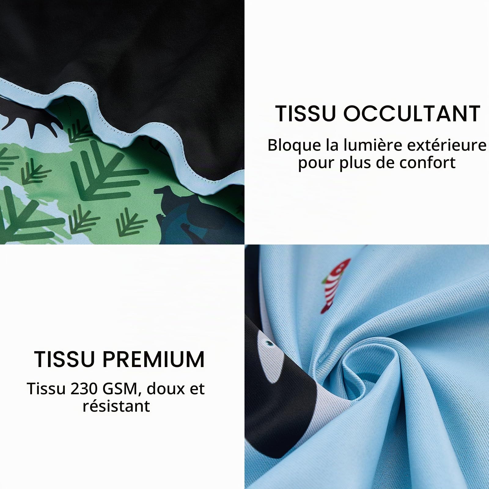 YONGFOTO Rideaux Occultants Carte du Monde Animaux pour Chambre Enfant | Bleu Bébé Animaux de la Forêt Aventure Safari Rideau Thermiques pour Chambre de Garçon avec Œillets 2 Panneaux 117 x 138 cm