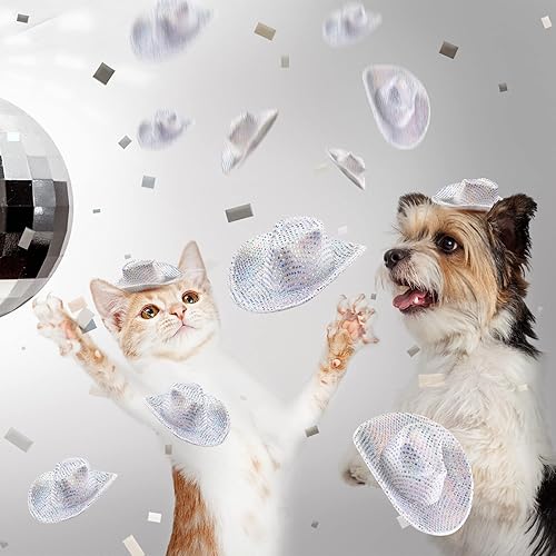 Miniatura 7 de Sotiff Mini sombrero de vaquero de discoteca con luz holográfica espacial para decoración de fiesta de muñeca de fiesta, 12 unidades