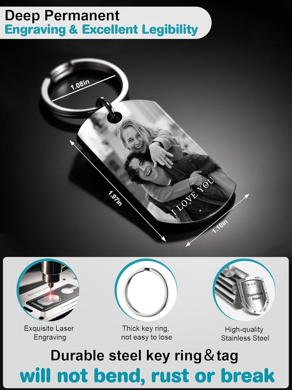 Custom Keychain with Picture - Personalized Photo Text Keychains Valentines Day Gifts for Men Boyfriend - Image 6