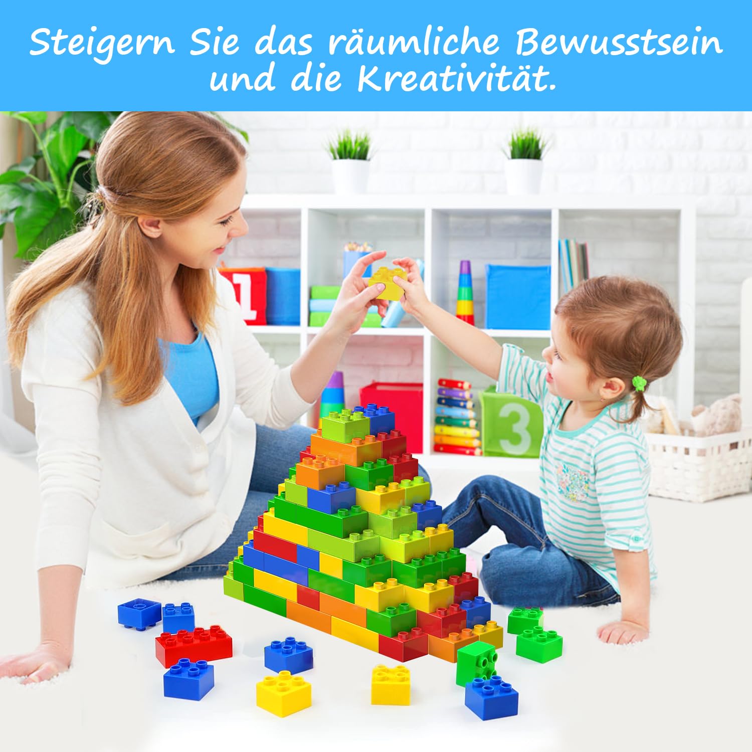 Grand jeu de construction, 60/108 pièces de briques en 6 couleurs et 2 dimensions, compatible avec Duplo et toutes les grandes marques, jouet idéal pour les enfants de 3 ans et plus. (168PCS) | Compatible avec Duplo et toutes les marques leaders, jouet id