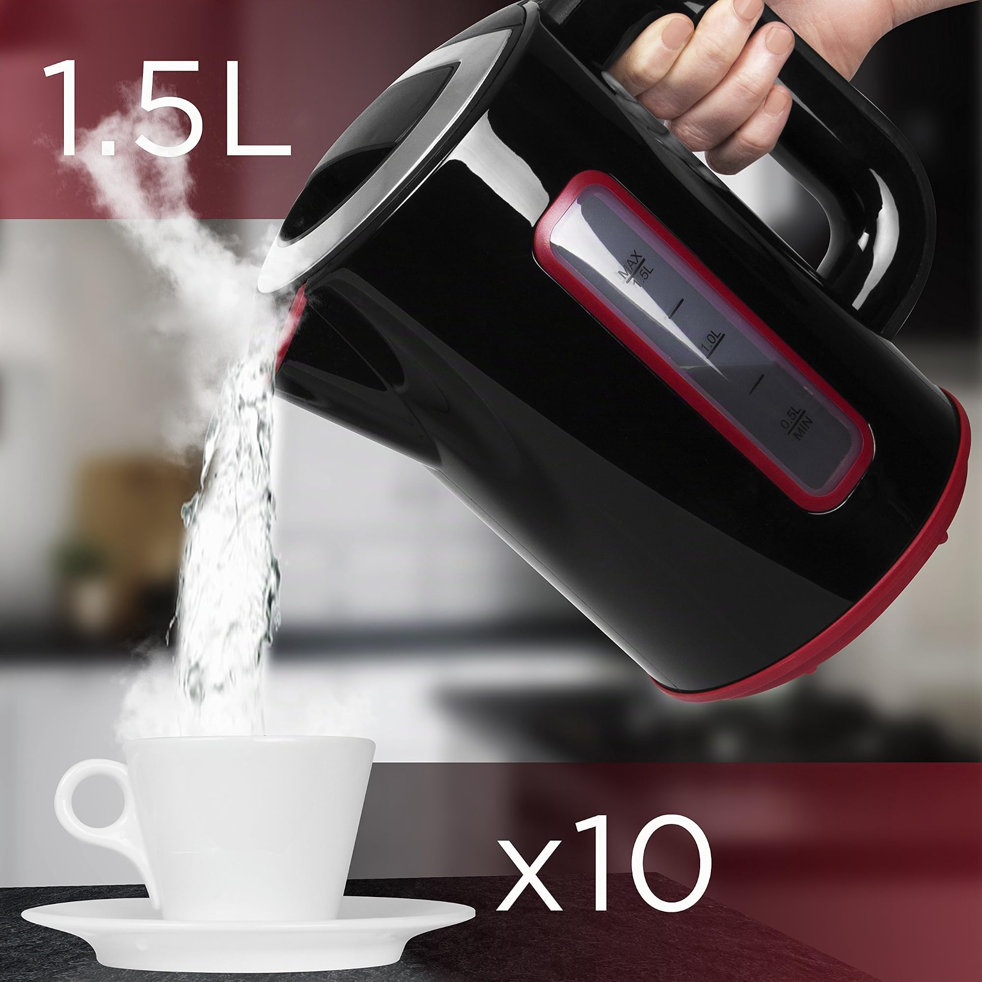 Duronic EK30 BK Bouilloire électrique de 3000W | Température réglable 40° 60° 80° 100° | 1,5L avec filtre anticalcaire | Niveau d’eau visible | Fonction Maintien au chaud | Chauffe rapidement