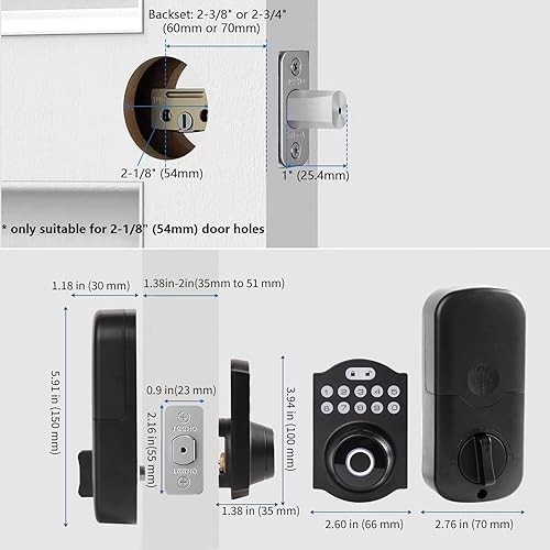 Miniatura 8 de YINGERGAO Fingerprint Door Lock, Keyless Entry Door Lock, Electronic Keypad Deadbolt with Keys, Biometric Smart Locks for Front Door, Auto Lock,