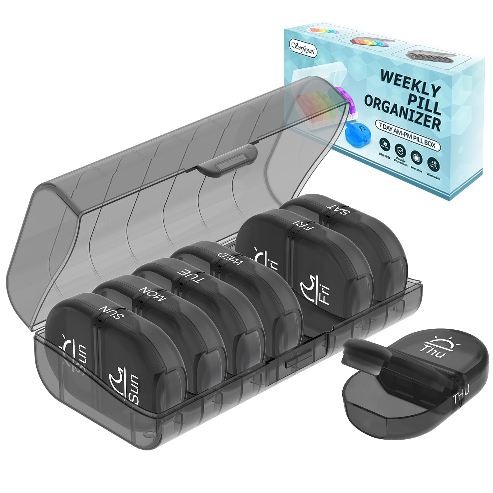 Serfeymi Weekly Pill Organizer 2 Times a Day Travel Medicine Pill Organizer AM PM Pill Box 7 Day
