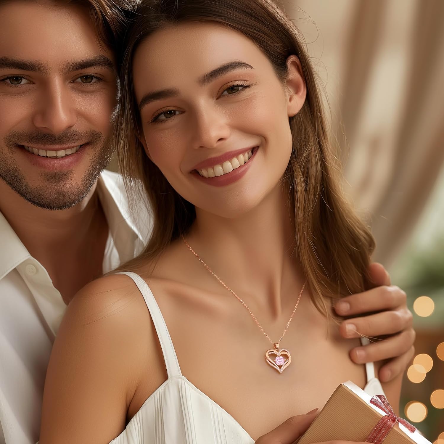 LOUISA SECRET Love Heart Birthstone Necklaces for Women, Birthday Gift for Girlfriend, Anniversary Jewelry Gift for Wife Her, 925 Sterling Silver Women Pendant Necklace, Mother's Day Christams Gift - Image 2