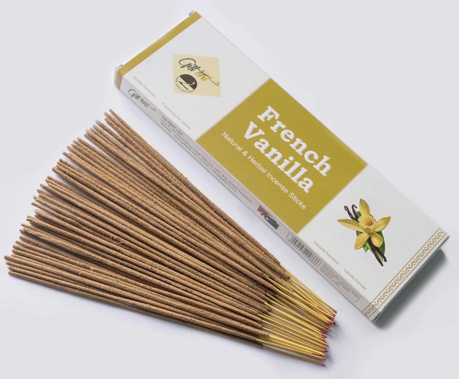 Giftbrit - Bastoncini Di Incenso Alla Vaniglia Francese (100 Pz) Con Portaincenso - Per Yoga, Meditazione E Relax