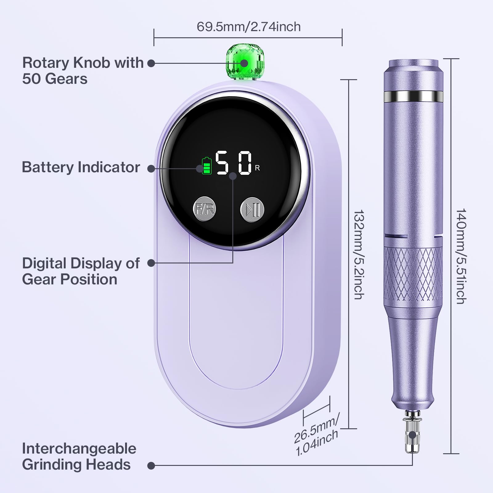 Ponceuse pour Ongles Professionnelle 50000 RPM,Lime à Ongles Electrique Rechargeable,12 en 1 Lime a Ongle Electrique Portable,Pédicure Puissante et Silencieuse (Large)